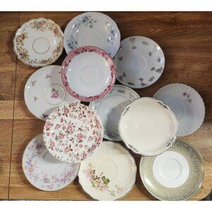 12- Mismatched Saucers Floral & Decorative Patterns 6-6.25" Eclectic Mix Porcela